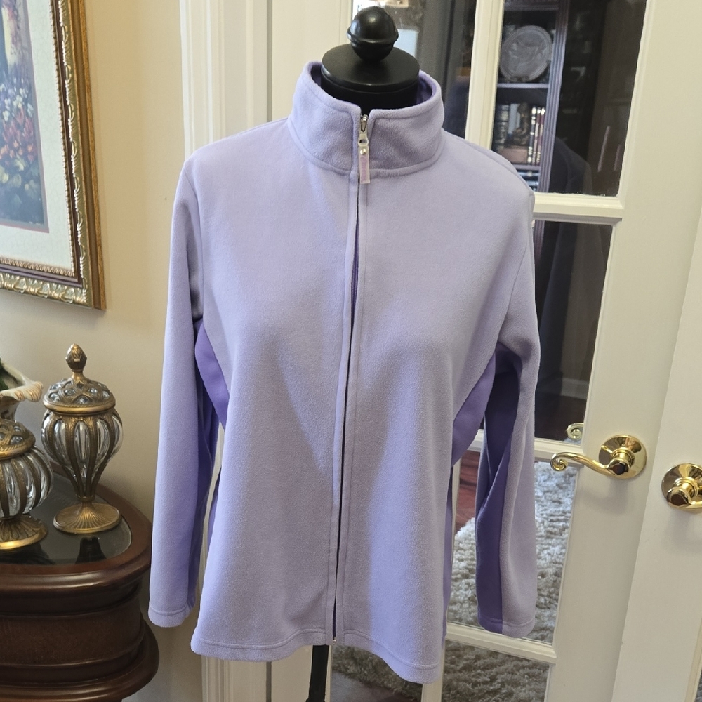 Curves Lavender Fleece Jacket Full Zip Two Tone Long Sleeves Size Medium EUC
